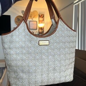 Brahmin Cream and Brown Woven Leather Bag
